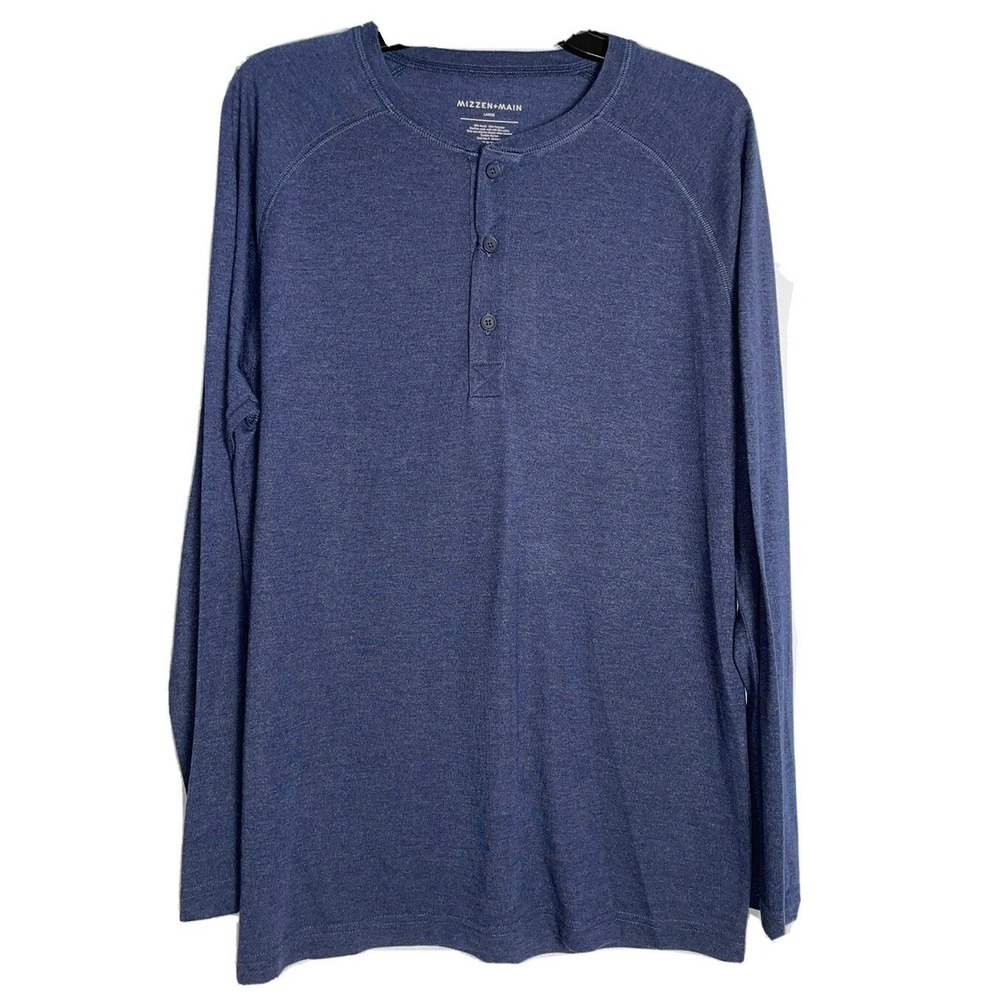 Mizzen + Main XXL Navy Blue Henley Easy Knit Long Sleeve T-Shirt Regular